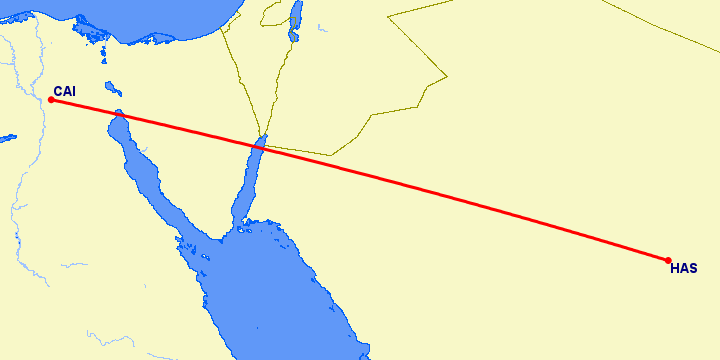 перелет Хаиль — Каир на карте