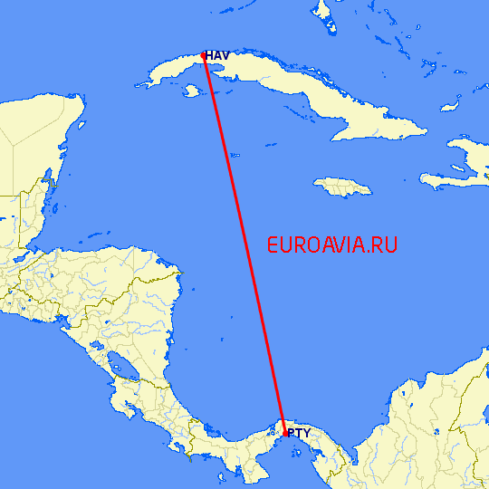 перелет Гавана — Панама Сити на карте