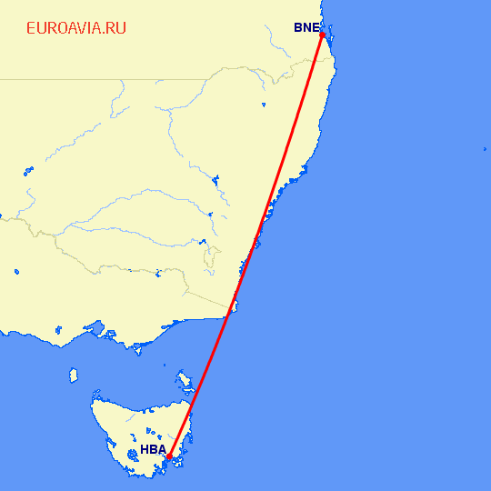 перелет Хобарт — Брисбен на карте
