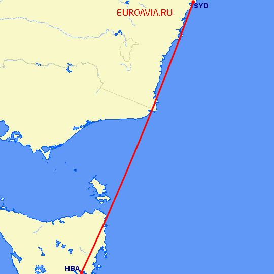 перелет Хобарт — Сидней на карте