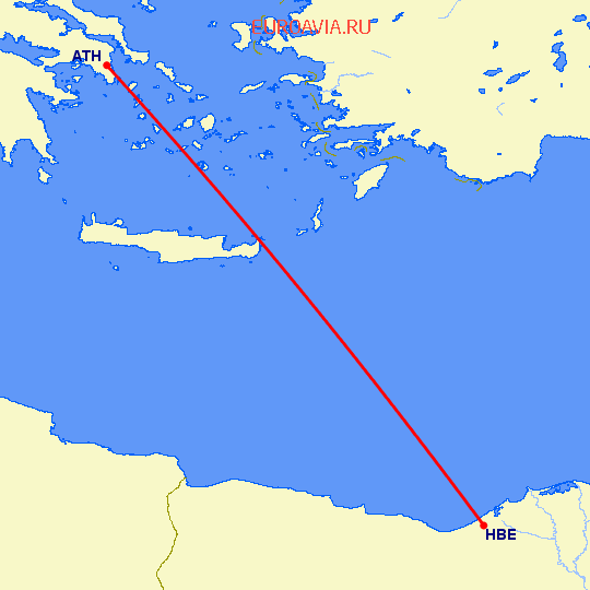 перелет Александрия — Афины на карте