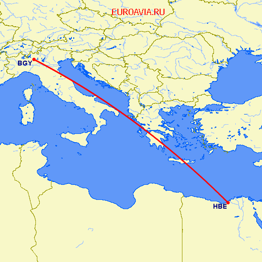 перелет Александрия — Бергамо на карте