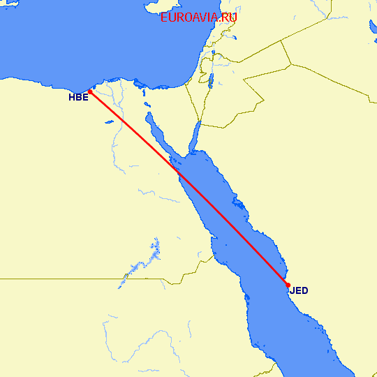перелет Александрия — Джедда на карте