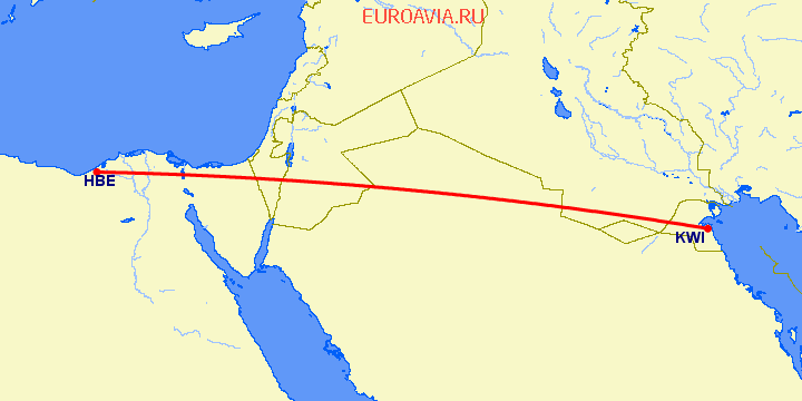 перелет Александрия — Кувейт на карте