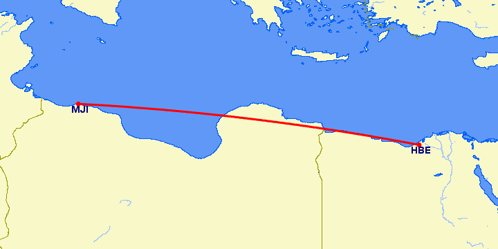 перелет Александрия — Mitiga на карте