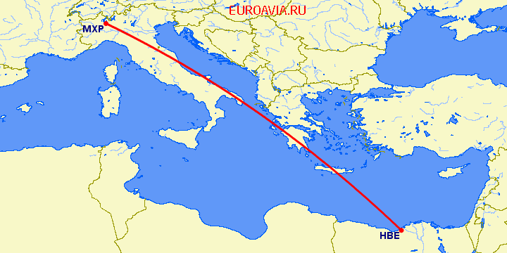 перелет Александрия — Милан на карте