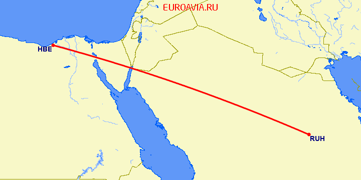 перелет Александрия — Эр Рияд на карте