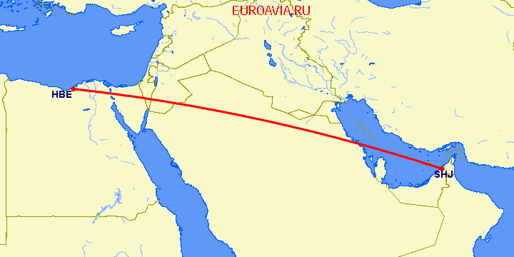 перелет Александрия — Шарджа на карте