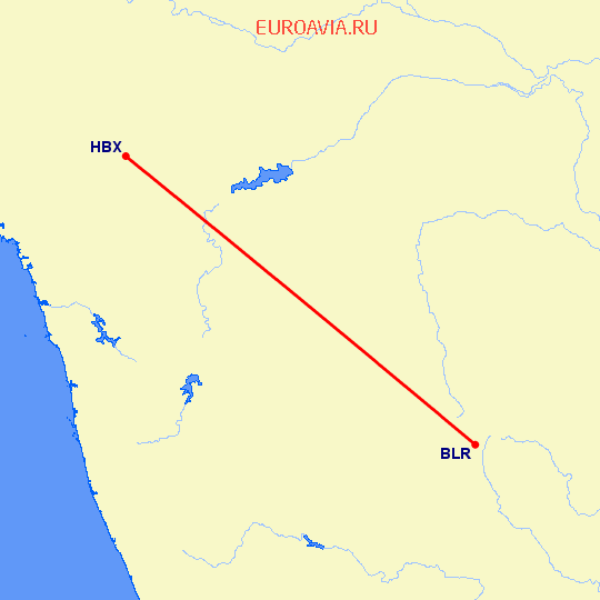 перелет Хубли — Бангалор на карте