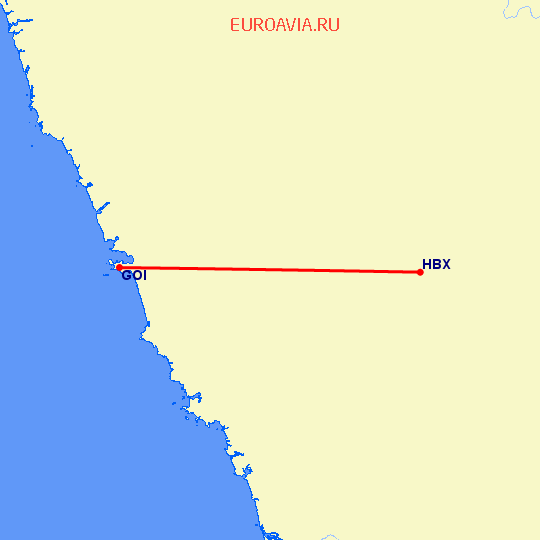 перелет Хубли — Гоа на карте