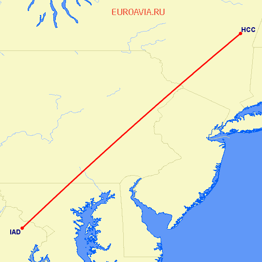 перелет Hudson — Вашингтон на карте