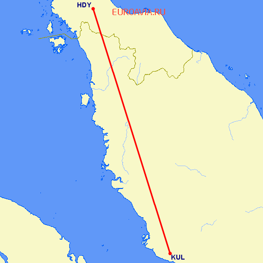 перелет Хат Яй — Куала Лумпур на карте