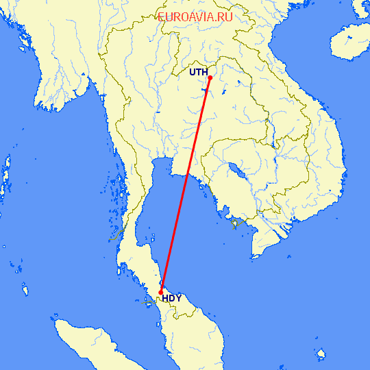 перелет Хат Яй — Удон Тхани на карте