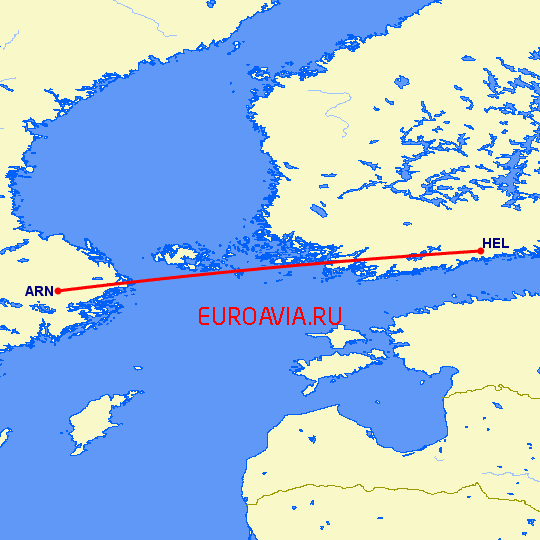 перелет Хельсинки — Стокгольм на карте