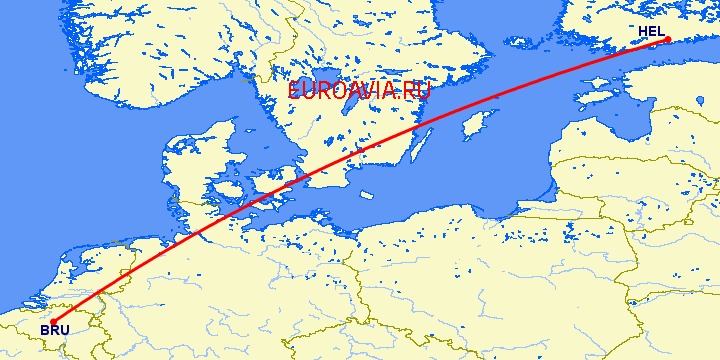перелет Хельсинки — Брюссель на карте