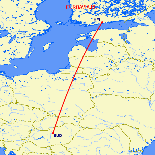 перелет Хельсинки — Будапешт на карте