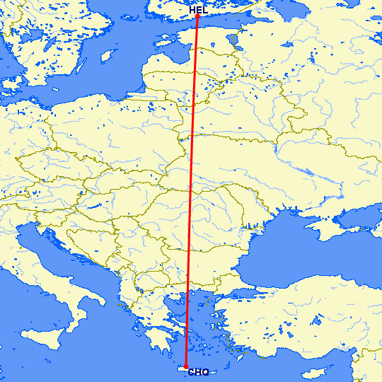 перелет Хельсинки — Chania на карте