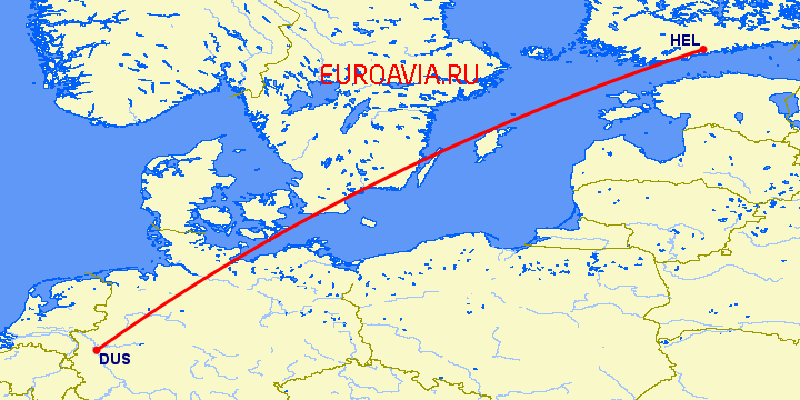 перелет Хельсинки — Дюссельдорф на карте