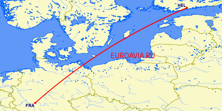 перелет Хельсинки — Франкфурт на Майне на карте
