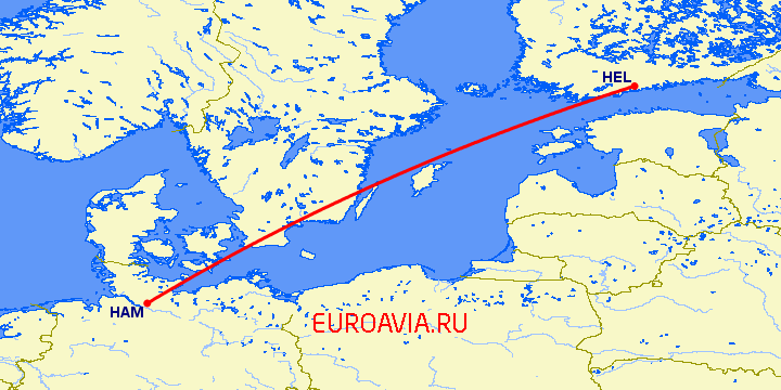 перелет Хельсинки — Гамбург на карте