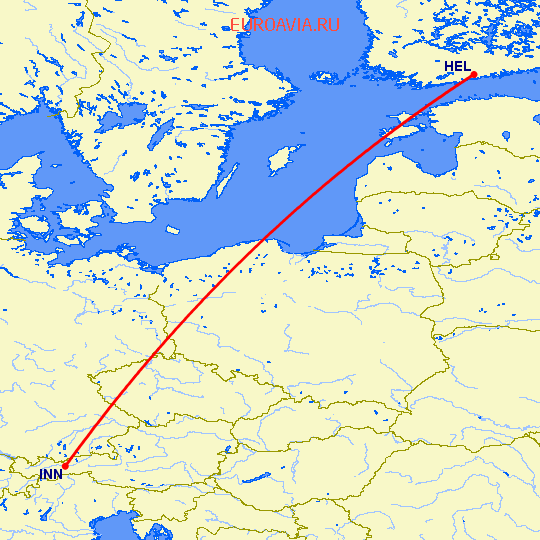 перелет Хельсинки — Инсбрук на карте