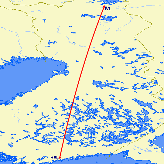 перелет Хельсинки — Ивало на карте