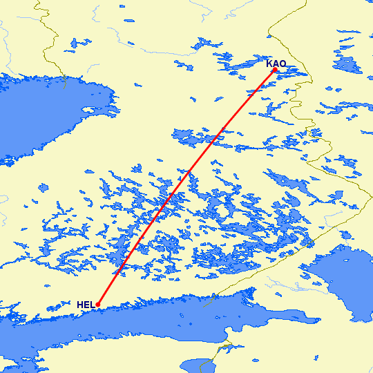 перелет Хельсинки — Кусамо на карте
