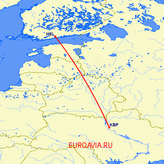 перелет Хельсинки — Киев на карте