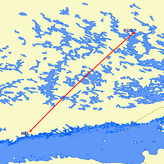 перелет Хельсинки — Куопио на карте
