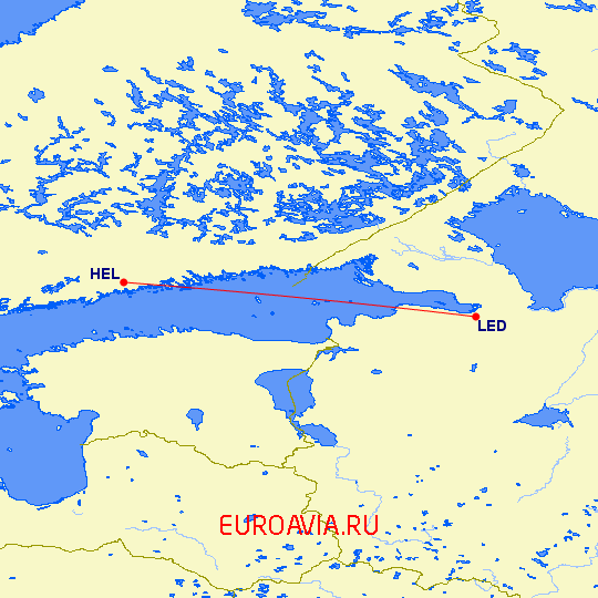 перелет Хельсинки — Санкт Петербург на карте