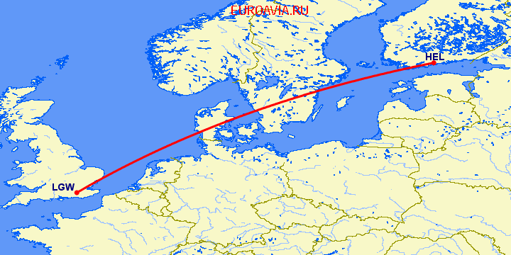 перелет Хельсинки — Лондон на карте