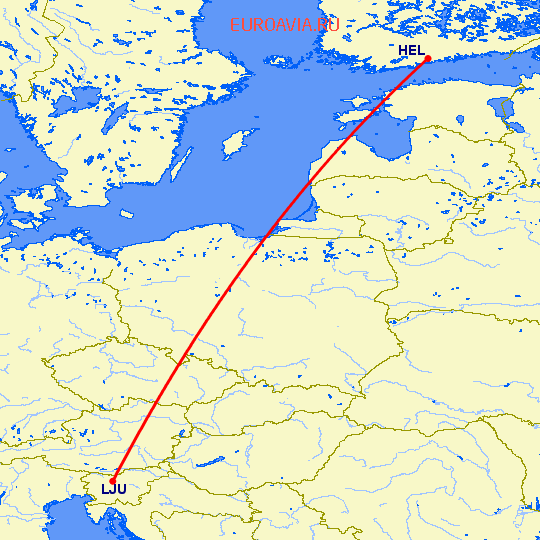перелет Хельсинки — Любляна на карте