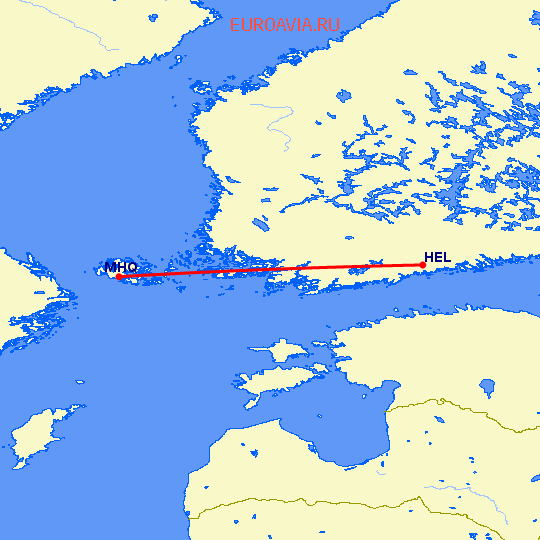 перелет Хельсинки — Мариехамн на карте