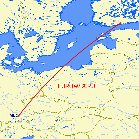 перелет Хельсинки — Мюнхен на карте