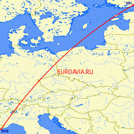 перелет Хельсинки — Ницца на карте
