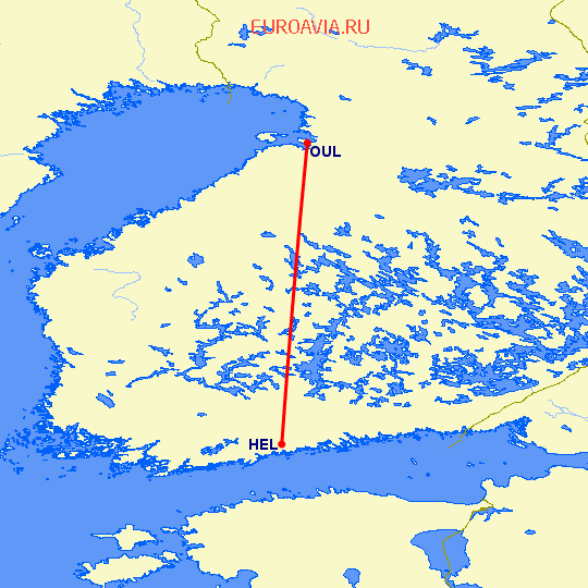 перелет Хельсинки — Оулу на карте
