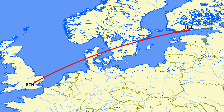 перелет Хельсинки — Лондон на карте