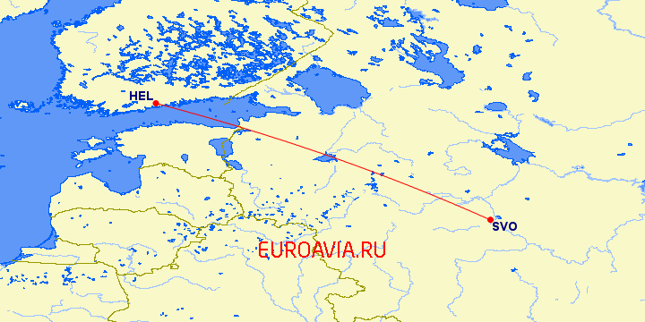 перелет Хельсинки — Москва на карте