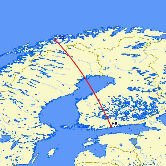 перелет Хельсинки — Тромсо на карте
