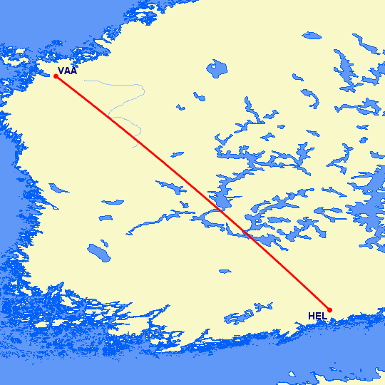 перелет Хельсинки — Вааса на карте