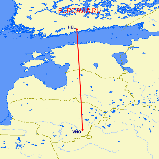 перелет Хельсинки — Вильнюс на карте