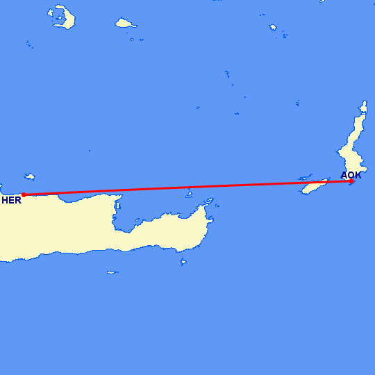 перелет Ираклион — Карпатос на карте