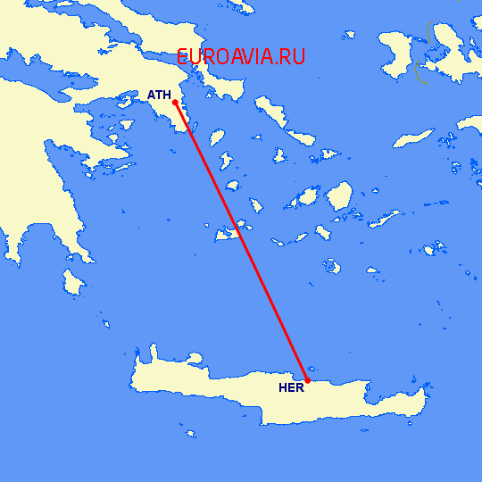 перелет Ираклион — Афины на карте