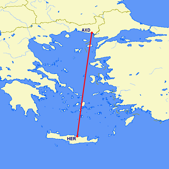 перелет Ираклион — Александрополис на карте