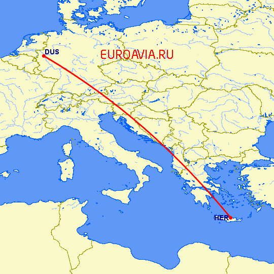 перелет Ираклион — Дюссельдорф на карте