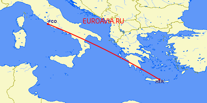 перелет Ираклион — Рим на карте