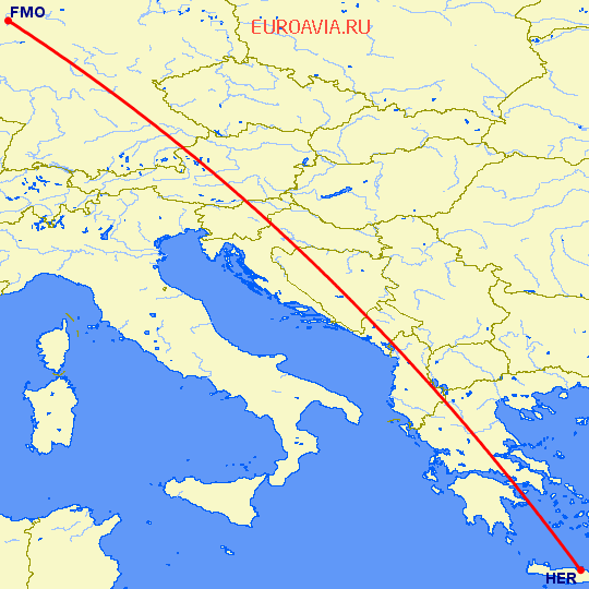 перелет Ираклион — Мюнстер-Оснабрюк на карте