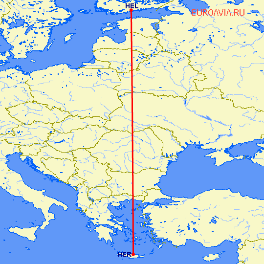 перелет Ираклион — Хельсинки на карте