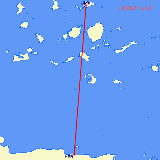 перелет Ираклион — Миконос на карте