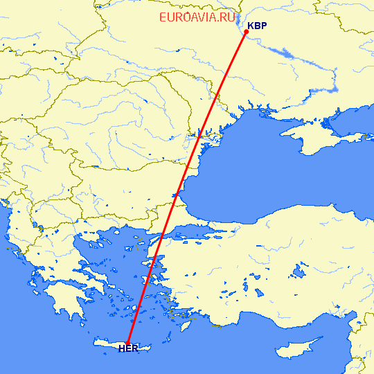 перелет Ираклион — Киев на карте